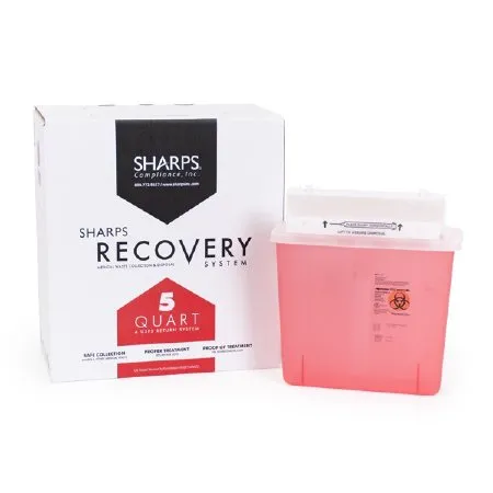 Sharps Compliance - Sharps Recovery System - 80501 - Mailback Sharps Container Sharps Recovery System Translucent Red Base 12-1/4 L X 4-3/4 W X 10-1/2 H Horizontal Entry 1.35 Gallon
