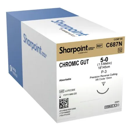 Surgical Specialties - C687n - Absorbable Suture With Needle Surgical Specialties Chromic Gut 3/8 Circle Precision Reverse Cutting Needle Size 5 - 0