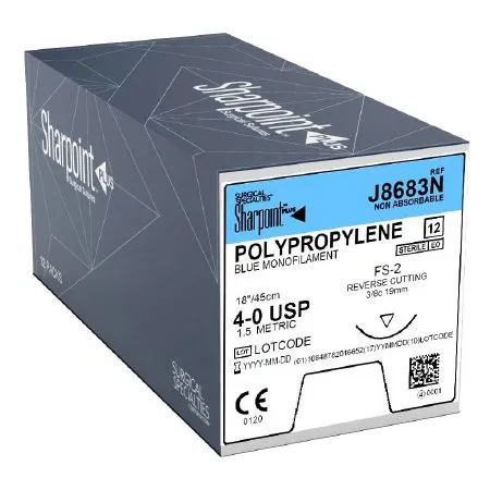 Surgical Specialties - J8683n - Nonabsorbable Suture With Needle Surgical Specialties Polypropylene 3/8 Circle Precision Reverse Cutting Needle Size 4 - 0 Monofilament