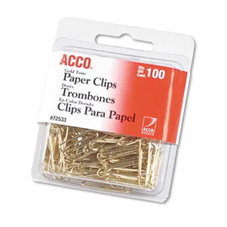 ACCO - ACC-72533 - Gold Tone Paper Clips, 2, Smooth, Gold, 100/box