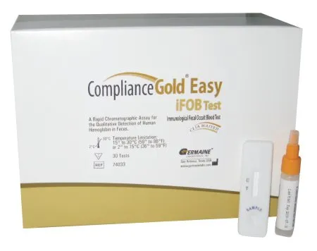 Germaine Laboratories - Compliance Gold iFOB Easy - 74033 - Cancer Screening Test Kit Compliance Gold iFOB Easy Colorectal Cancer Screening Fecal Occult Blood Test (iFOB or FIT) Stool Sample 30 Tests CLIA Waived