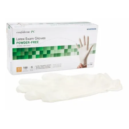 McKesson - 14-1380 - Confiderm Exam Glove Confiderm X Small NonSterile Latex Standard Cuff Length Fully Textured Ivory Not Rated