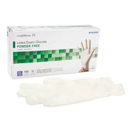 McKesson - 14-1384 - Confiderm Exam Glove Confiderm X Large NonSterile Latex Standard Cuff Length Fully Textured Ivory Not Rated