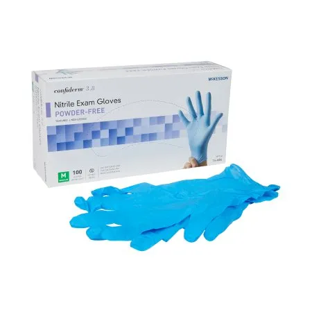 McKesson - 14-686 - Confiderm 3.8 Exam Glove Confiderm 3.8 Medium NonSterile Nitrile Standard Cuff Length Textured Fingertips Blue Not Rated