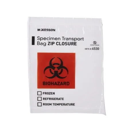 McKesson - 4530 - Specimen Transport Bag 8 X 10 Inch Zip Closure Biohazard Symbol / Storage Instructions NonSterile