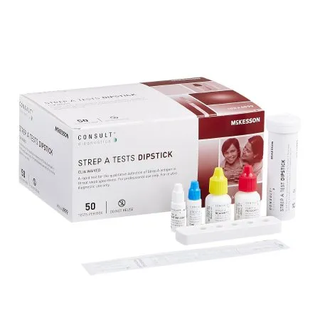 McKesson - McKesson Consult - 4999 - Respiratory Test Kit McKesson Consult Infectious Disease Immunoassay Strep A Test Throat / Tonsil Saliva Sample 50 Tests CLIA Waived