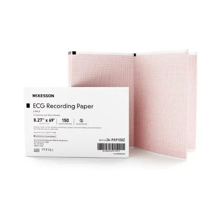 McKesson - 26-PA9100Z - Diagnostic Recording Paper Thermal Paper 8.27 Inch X 69 Foot Z Fold Red Grid