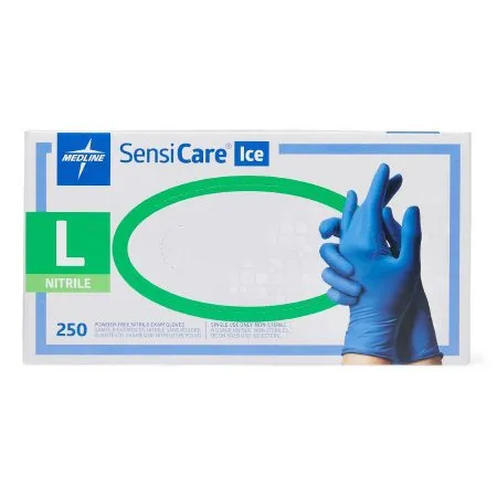 Medline - SensiCare Ice - MDS2503 - Exam Glove SensiCare Ice Large NonSterile Nitrile Standard Cuff Length Textured Fingertips Blue Chemo Tested