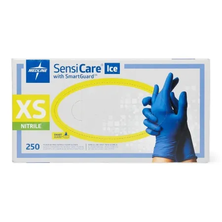 Medline - SensiCare Ice with SmartGuard - MDS6800 - Exam Glove Sensicare Ice With Smartguard X-small Nonsterile Nitrile Standard Cuff Length Textured Fingertips Blue Chemo Tested