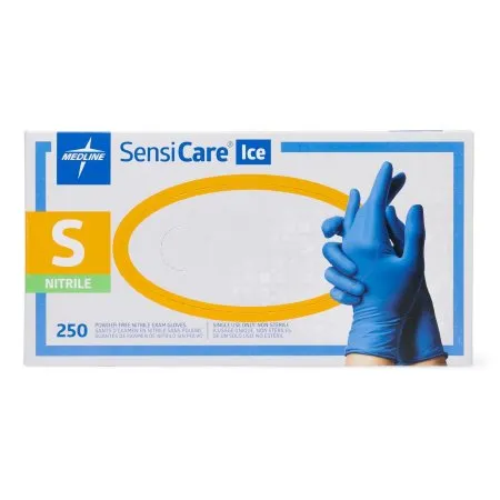 Medline - SensiCare Ice - MDS2501 - Exam Glove SensiCare Ice Small NonSterile Nitrile Standard Cuff Length Textured Fingertips Blue Chemo Tested