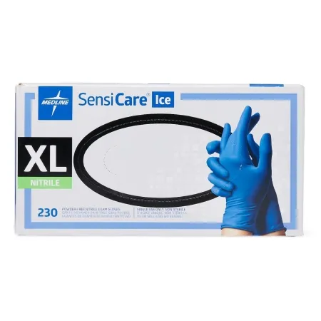 Medline - SensiCare Ice - MDS2504 - Exam Glove Sensicare Ice X-large Nonsterile Nitrile Standard Cuff Length Textured Fingertips Blue Chemo Tested