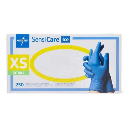 Medline - SensiCare Ice - MDS2500 - Exam Glove Sensicare Ice X-small Nonsterile Nitrile Standard Cuff Length Textured Fingertips Blue Chemo Tested
