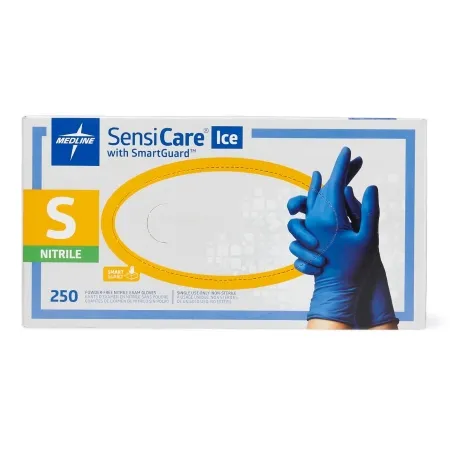 Medline - SensiCare Ice with SmartGuard - MDS6801 - Exam Glove Sensicare Ice With Smartguard Small Nonsterile Nitrile Standard Cuff Length Textured Fingertips Blue Chemo Tested