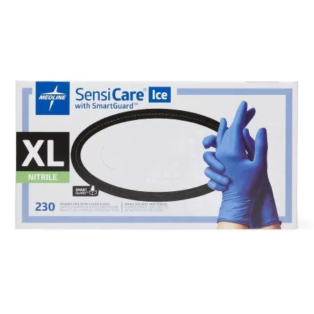 Medline - SensiCare Ice with SmartGuard - MDS6804 - Exam Glove Sensicare Ice With Smartguard X-large Nonsterile Nitrile Standard Cuff Length Textured Fingertips Blue Chemo Tested