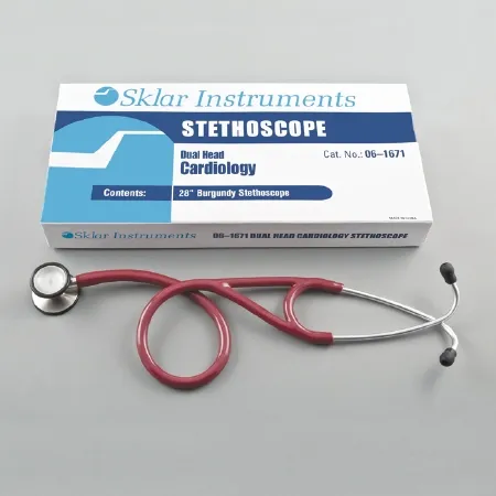 Sklar - 06-1671 - Cardiology Stethoscope Sklar Burgundy 1-tube 28 Inch Tube Double Sided Chestpiece