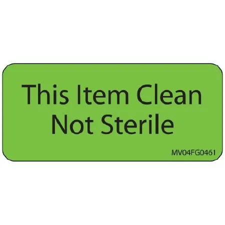 Precision Dynamics - MedVision - MV04FG0461 - Pre-printed Label Medvision Advisory Label Green Paper This Item Clean Not Sterile Black Alert Label 1 X 2-1/4 Inch