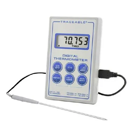 Cole-Parmer Inst. - Traceable - 90080-09 - Digital Laboratory Thermometer Traceable Fahrenheit / Celsius -58° To +302°f (-50° To +150°c) Stainless Steel Probe Multiple Mounting Options Battery Operated