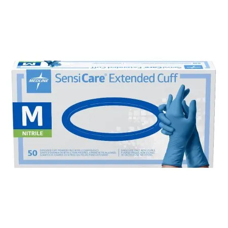 Medline - SensiCare Extended Cuff - MDS1285 - Exam Glove SensiCare Extended Cuff Medium NonSterile Nitrile Extended Cuff Length Fully Textured Blue Chemo Tested