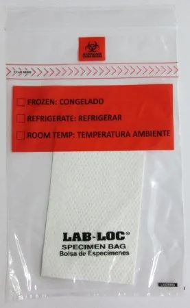 Elkay Plastics - Lab-Loc - LABZ69BA - Lab Loc Specimen Transport Bag with Document Pouch and Absorbent Pad Lab Loc 6 X 9 Inch Zip Closure Biohazard Symbol / Storage Instructions NonSterile