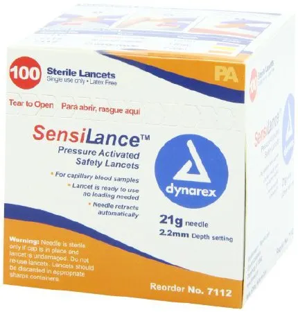 Dynarex - SensiLance - 7112 - Safety Lancet Sensilance 21 Gauge Retractable Pressure Activated Finger
