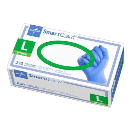Medline - SmartGuard - SG313 - Exam Glove Smartguard Large Nonsterile Nitrile Standard Cuff Length Textured Fingertips Blue Chemo Tested