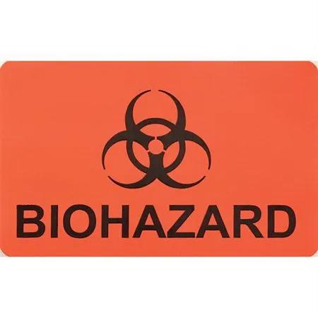 Market Lab - 1022 - Pre-printed Label Warning Label Red Paper Biohazard Black Biohazard 1-3/4 X 2-3/4 Inch