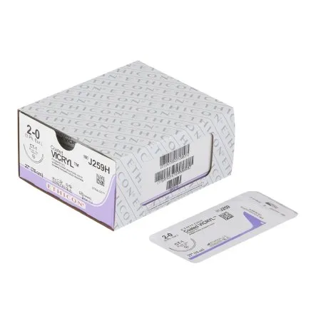 J&J - Coated Vicryl - J259H - Absorbable Suture with Needle Coated Vicryl Polyglactin 910 CT-1 1/2 Circle Taper Point Needle Size 2 - 0 Braided