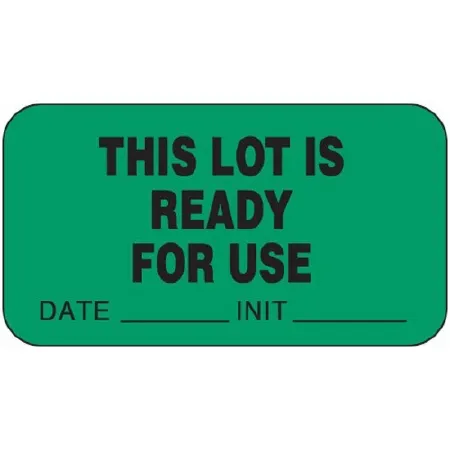 PDC Healthcare - 59704160 - Pre-printed Label Pdc Advisory Label Green Paper This Lot Is Ready For Use/date__init__ Black Alert Label 7/8 X 1-5/8 Inch