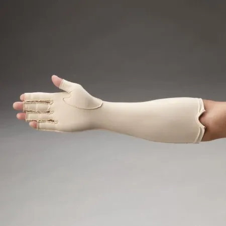 Patterson medical - Rolyan - 081569201 - Compression Gloves Rolyan Full Finger Large Forearm Length Left Hand Lycra / Spandex