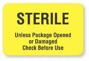 United Ad Label - ULCS652 - Pre-printed Label Advisory Label Yellow Paper Sterile Unless Package Opened Or Damaged Check Before Use Black Safety And Instructional 1-1/8 X 1-3/4 Inch