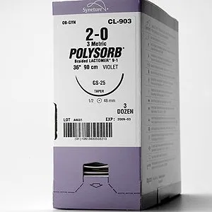 Medtronic MITG - Polysorb - CL-42-MG - Absorbable Suture With Needle Polysorb Polyester Gs -23 1/2 Circle Taper Point Needle Size 2 - 0 Braided