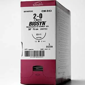 Covidien - Biosyn - SM-633 - Absorbable Suture With Needle Biosyn Polyester C-23 1/2 Circle Reverse Cutting Needle Size 4 - 0 Monofilament