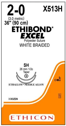 Ethicon Suture - X517H - ETHICON ETHIBOND EXCEL POLYESTER SUTURE REVERSE CUTTING SIZE 0 30" GREEN BRAIDED NEEDLE OS4 3DZ/BX