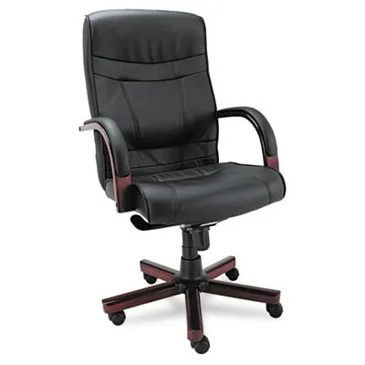 Alera - From: ALEMA41LS10M To: ALESR41LS10B  Madaris Series, High Back Knee Tilt Leather Chair With Wood Trim, Supports Up To 275 Lbs, Seat/Back, Mahogany Base