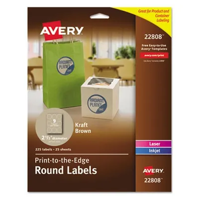 Avery Prod - AVE22808 - Round Brown Kraft Print-To-The-Edge Labels, 2.5" Dia, 225/Pk