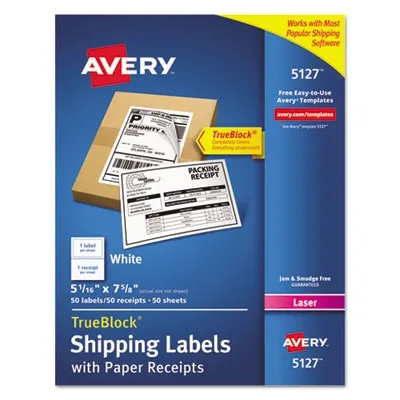 Avery Prod - AVE5127 - Shipping Labels With Paper Receipt And Trueblock Technology, Inkjet/Laser Printers, 5.06 X 7.63, White, 50/Pack