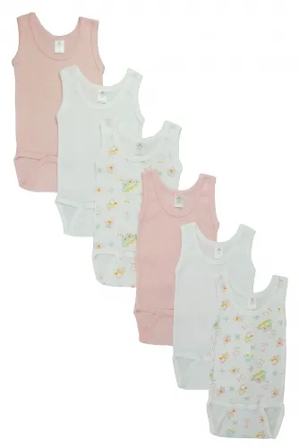 Bambini Layette Infant Wear - From: CS_111AS-PINK-CLOUD_111AS-PINK-CLOUD To: CS_111AS_MONKEY-111AS_MONKEY - BLI Girls Tank Top Onezies 6 Pack Small