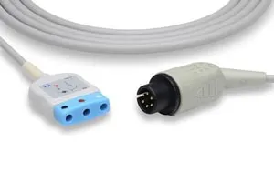 Cables and Sensors - T-23400 - ECG Trunk Cable, 3 Leads, DIN Style Compatible w/ OEM: CB-71314, KCA016, CB-71316, KCA001, CB-71340, KCA004, 41340, KCA007 (DROP SHIP ONLY) (Freight Terms are Prepaid & Added to Invoice - Contact Vendor for Specifics)