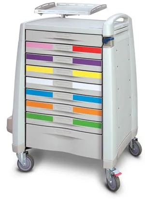 Capsa Healthcare - AM10MC-PEDCRASH - Standard Cart, PEDCRASH  Break Away Lock, (8) Drawers, (1) Drawers and  Factory Installed Broselow Pediatric Resuscitation Color Label Kit  (DROP SHIP ONLY)