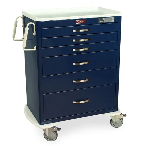 Capsa Healthcare - AM10MC-EB-A-DR131 - Medical Cart 10H-MLD Full Drawer Auto-Lock Extreme Blue No Handle Includes -1- 3in Drawer -3- 6in Drawer w- Dividers and -1- 10in Drawer w- Dividers -DROP SHIP ONLY-