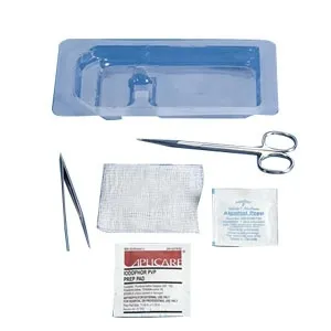 Cardinal Health - Med - 4650 - Suture Removal Tray with Plastic Forceps and Sharp/Blunt Metal Scissors. Tray includes a gauze pad.