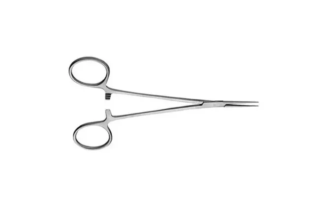 V. Mueller - CH8610 - Mosquito Forceps V. Mueller Jacobson 5 Inch Length Surgical Grade Stainless Steel NonSterile Ratchet Lock Finger Ring Handle Curved Very Delicate Serrated Tips