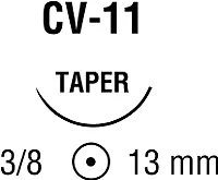 Medtronic / Covidien - VP75X - Suture, Taper Point, Needle CV-11, 3/8 Circle, Surgalloy Needle, OptiVis Surface Darkened Needle