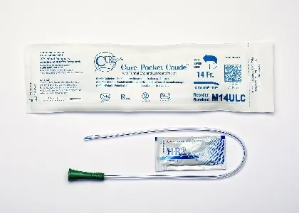 Convatec - From: M14ULC To: M16ULC - Cure Male Pocket Coude Tip Catheter With Lubricant Packet 14 Fr  16"