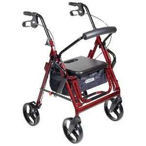 Drive Medical - drive Duet - 795BU - 4 Wheel Rollator / Transport Chair drive Duet Burgundy Adjustable Height / Transport / Folding Aluminum Frame