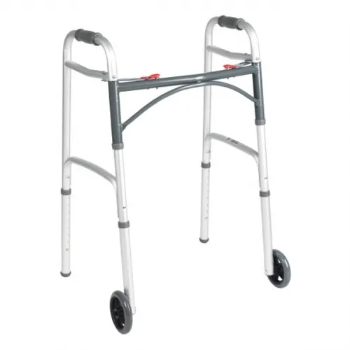 Drive Medical - 10211-4ASM - Deluxe Junior Assembled Folding Walker, Two Button with 5" Wheels, 350 lb