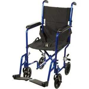 Drive Medical - ATC19-BL - Aluminum Transport Chair, 19", Blue Frame, Black Upholstery, 300 lb Weight Capacity