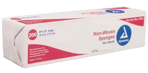 Dynarex - From: 12006A To: 12006G  Non Woven Gauze Sponge 2 x2  4 Ply Bx/200 Non Sterile