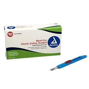 Dynarex - 4165 - Medi-cut scalpel, #15. Sterile. Stainless steel blade which retracts. Plastic handle.