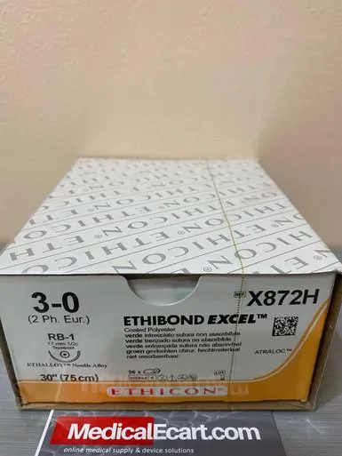 Ethicon Suture - X843H - ETHICON ETHIBOND EXCEL POLYESTER SUTURE TAPER POINT SIZE 20 36" GREEN BRAIDED NEEDLE MH MH 3DZ/BX
